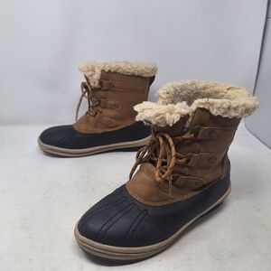 Pawz Gina Brown Suede Leather Winter Snow Duck Boots Sherpa Fur Lined Size 9